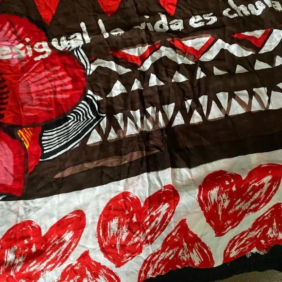Desigual Foulard Soft Afrika Love Multicolor Graphic Raw Hem Large Limited Scarf